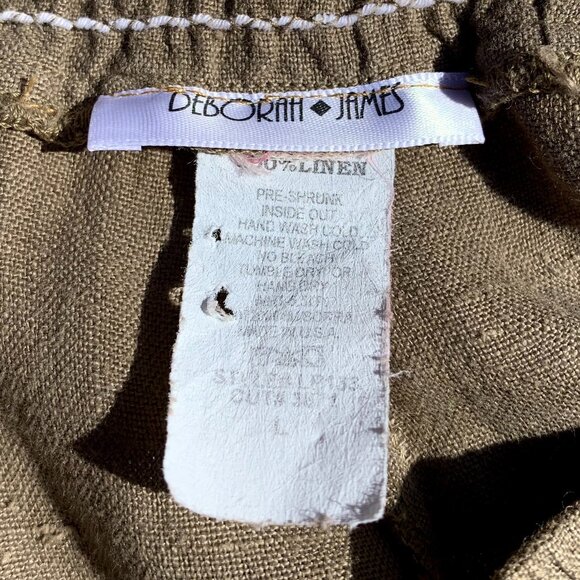 VTG Women’s Elastic Smocked Waist 100% Linen Wide Leg Pants, Taupe, Large - Picture 6 of 9